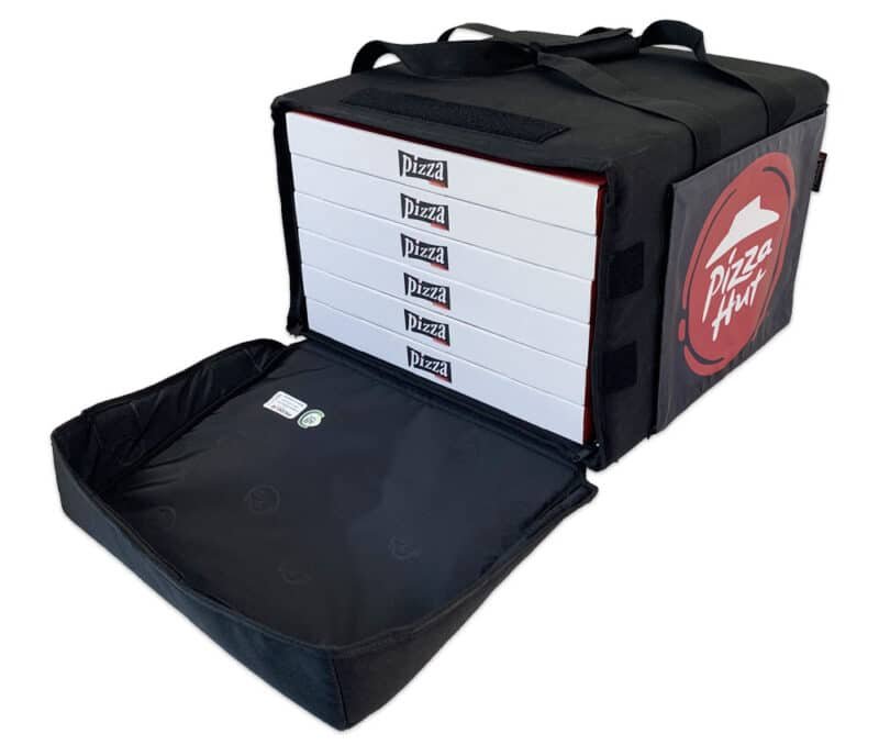 PRODELBAGS DURA-HARD, Hard-Sided black insulated pizza delivery bag for pizza 43cm, 16" custom printed, Pizza Hut